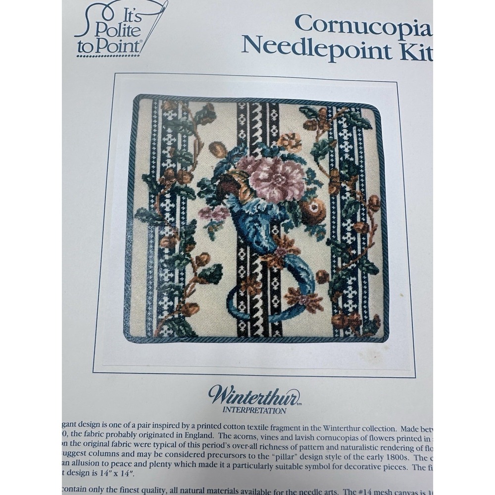 Vintage It's Polite To Point Cornucopia Needlepoint Kit Winterthur 14x14 New